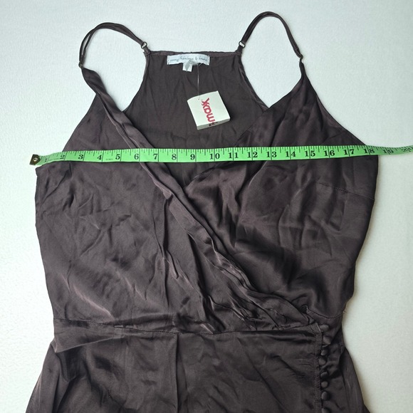 Young Fabulous & Broke NWT Brown Satin Wrap Mini Dress Spaghetti Straps‎ Large - Picture 9 of 12